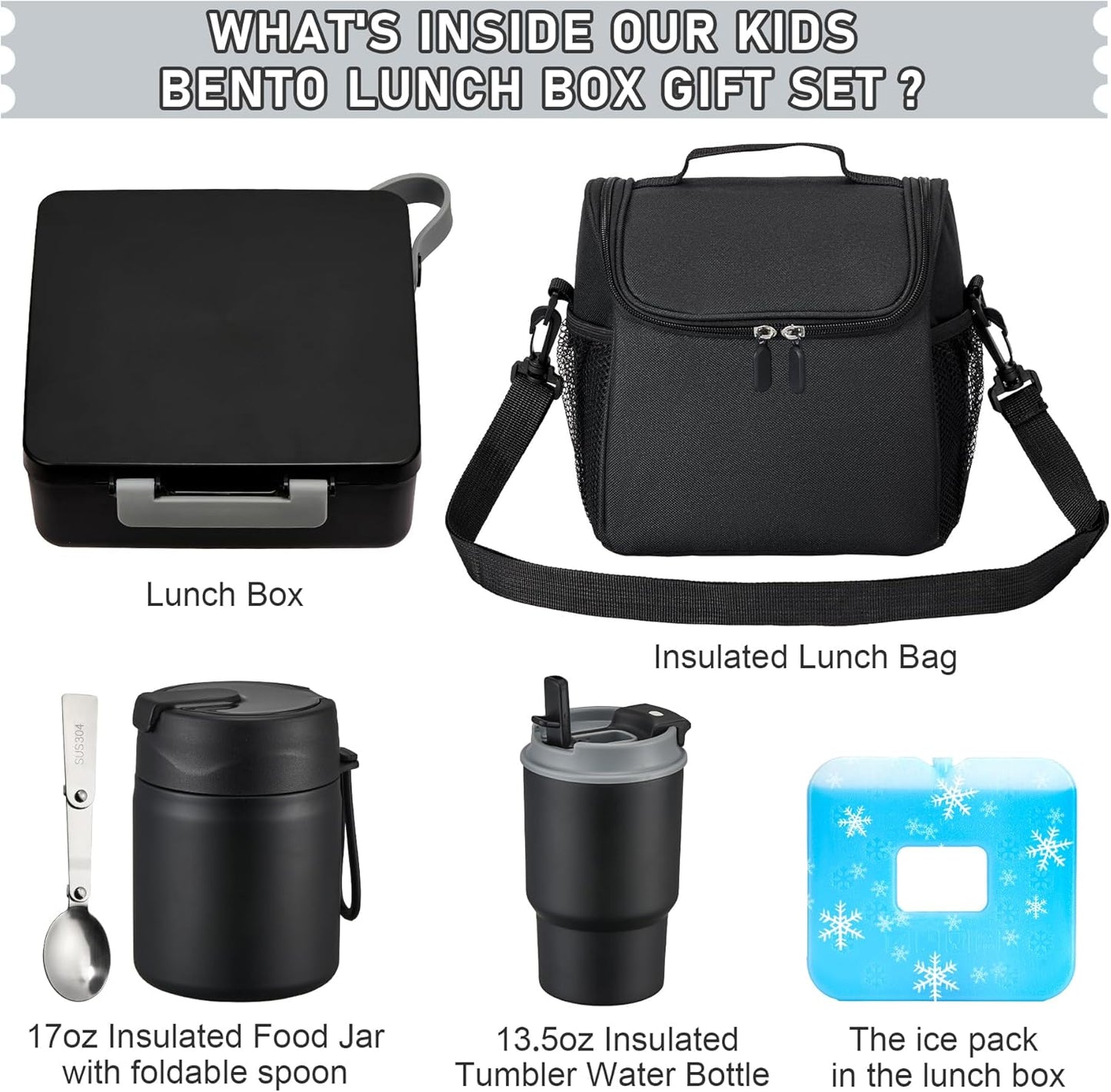 Bento Lunch Box for Kids with 17oz Soup Thermo,Insulated Tumbler Water Bottle and Insulated Lunch Bag,Leak-Proof 3 Compartment Lunch Food Container with Ice Pack for Kids to School-Horse