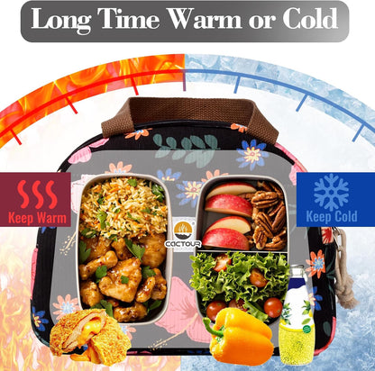 CaCTOUR Lunch Box for Women Girls Teens,Cute Lunch Box Cooler Bag, Portable Insulated Small Lunch Bag Women Reusable Corduroy Lunch Tote for Work/Travel/Picnic/School (Dog Green,Small)