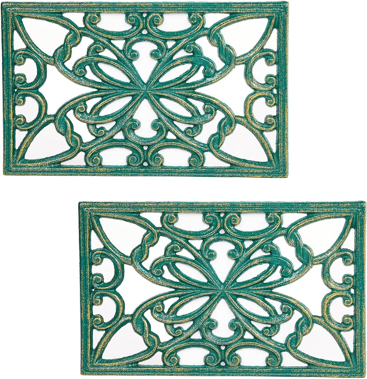 Sungmor 2 Pack Gold Cast Iron Trivets, Rectangle Ornate Scrollwork Trivets