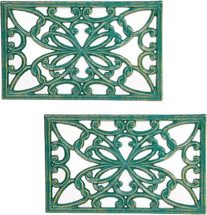 Sungmor 2 Pack Gold Cast Iron Trivets, Rectangle Ornate Scrollwork Trivets