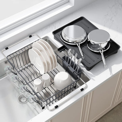 JASIWAY Dish Drying Rack in Sink, Dish Drainer with Cup and Utensil Holder