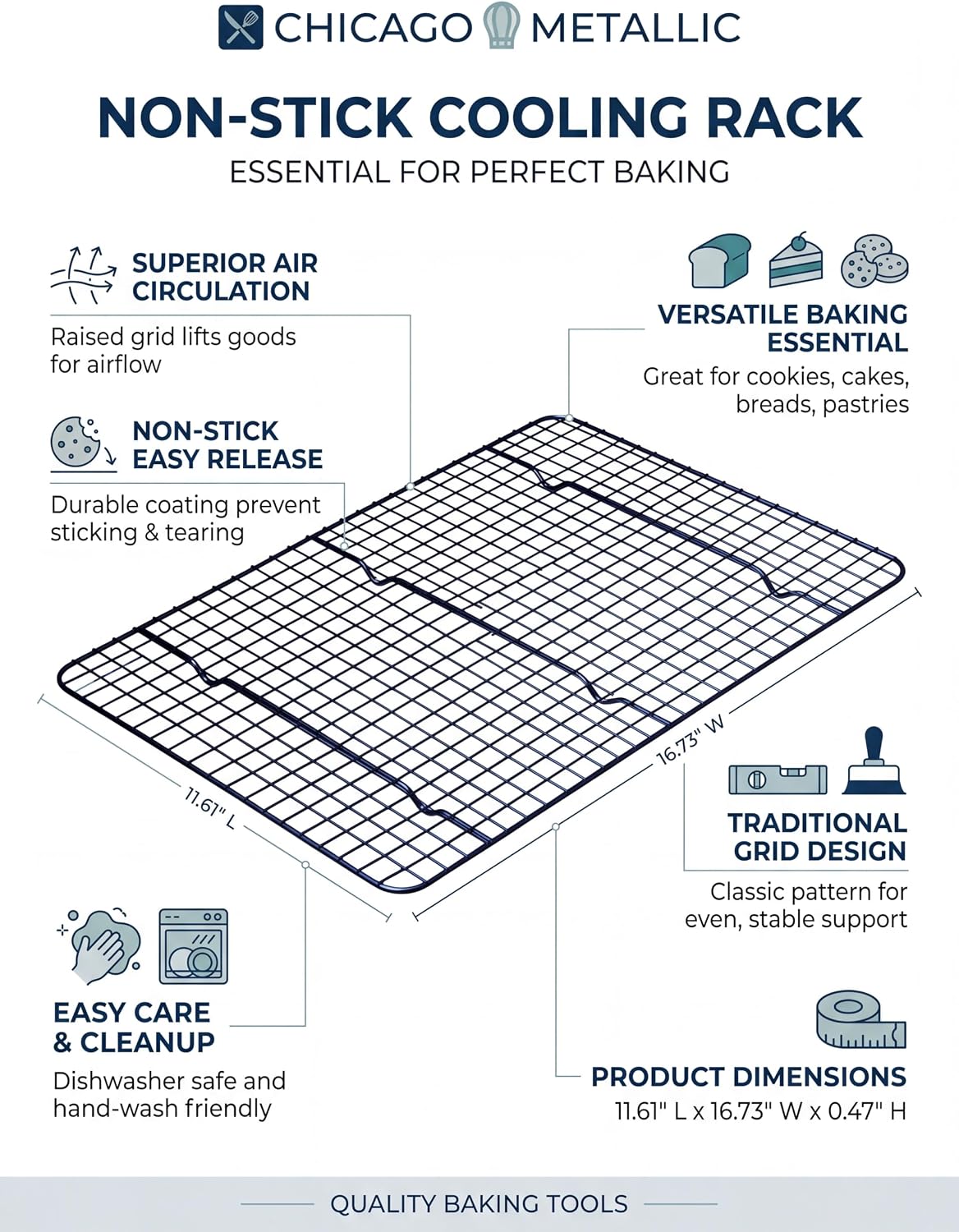 Chicago Metallic Non-Stick Cooling Rack for Baking