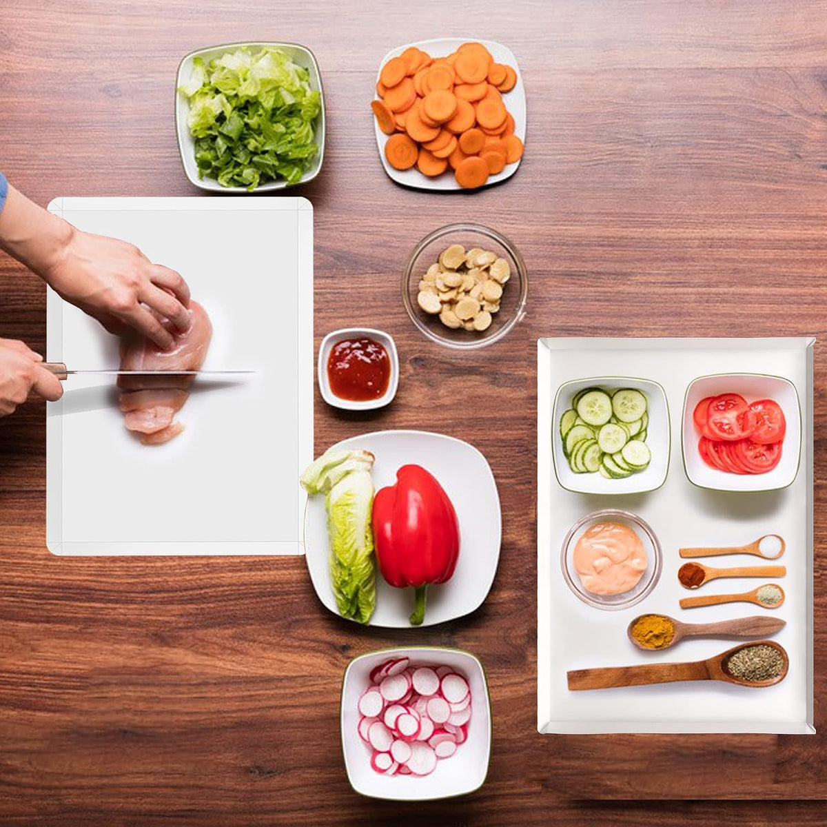 ZVP Disposable Cutting Boards, Collapsible Cutting Board Sheet with Built-in Crease, Flexible Plastic Cutting Mat for Kitchen and Commercial Use, 17 x 12 In White