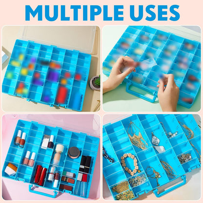Juexica 2 Pcs Large 48 Grids Plastic Storage Bead Organizer Box, Tackle Box, Compartment Organizer Container with Adjustable Dividers for Jewelry Art Crafts Toys Screw Small Parts(Clear)