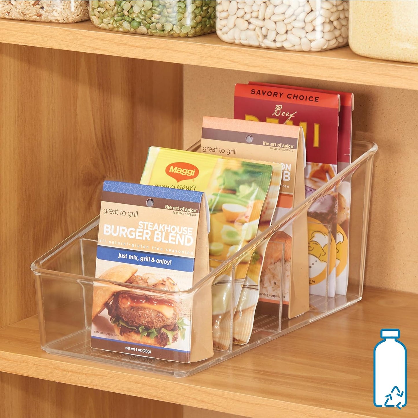 InterDesign Linus Kitchen Organizer Bin for Food Storage; Condiment/Dressing Pouches - Clear