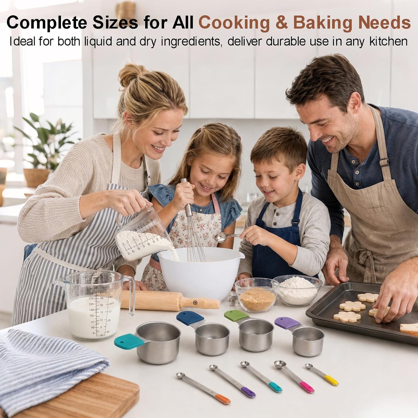Stainless Steel Measuring Cups and Spoons Set, 7 Magnetic Measuring Cups, 5 Metal Measuring Teaspoons, 3 Plastic Measuring Cups for Kitchen Cooking & Baking, Dry & Liquid Ingredients