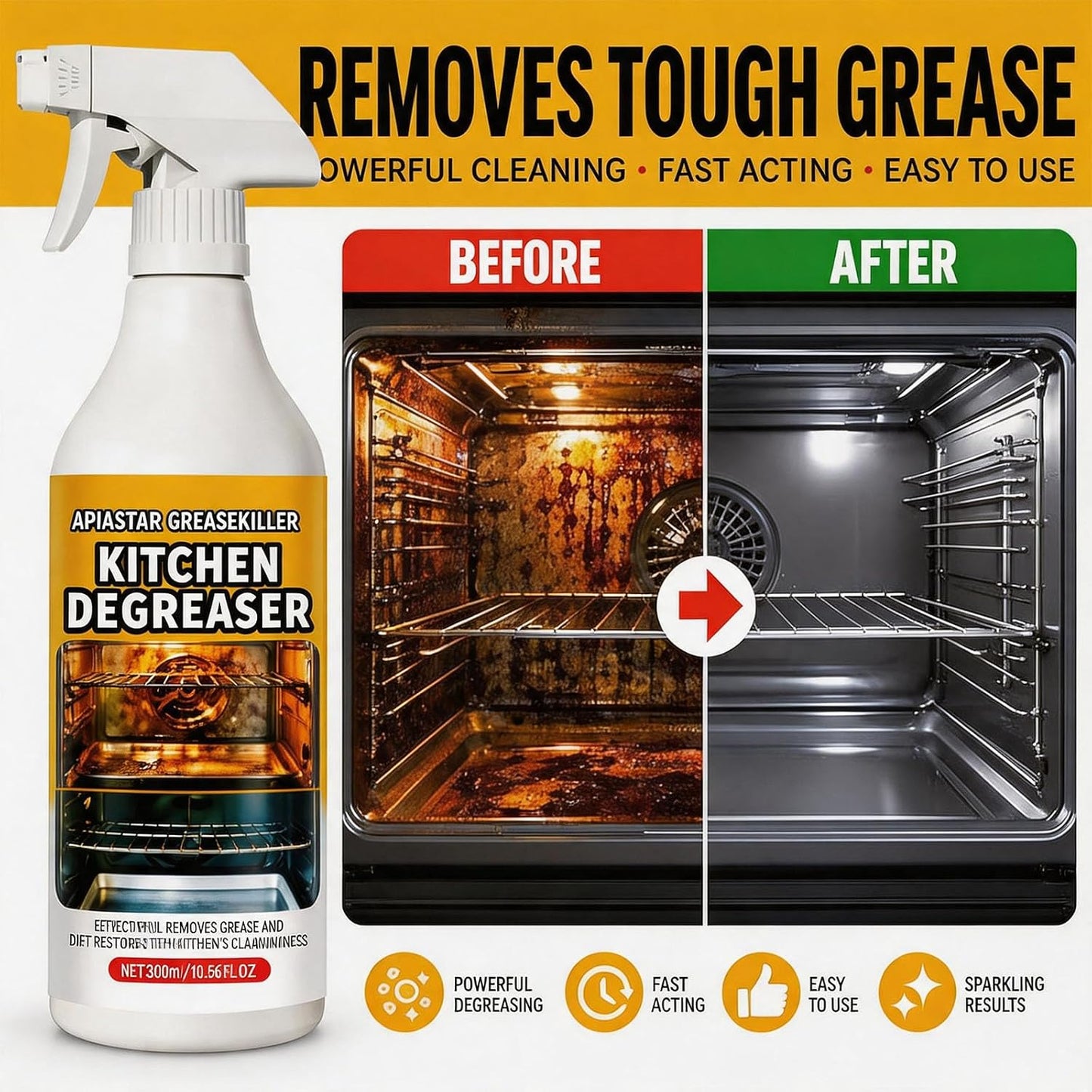 Apiastar Greasekiller Spray, 300ml Apiastar Grease Killer for Grill, Greasekiller Spray Grill Cleaner, Heavy Duty Degreaser, Multi-Use for Grills, Oven, Air Fryer, Home & Commercial Kitchen (2PCS)