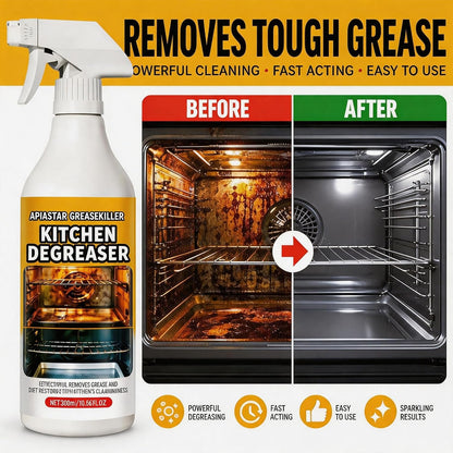 Apiastar Greasekiller Spray, 300ml Apiastar Grease Killer for Grill, Greasekiller Spray Grill Cleaner, Heavy Duty Degreaser, Multi-Use for Grills, Oven, Air Fryer, Home & Commercial Kitchen (2PCS)