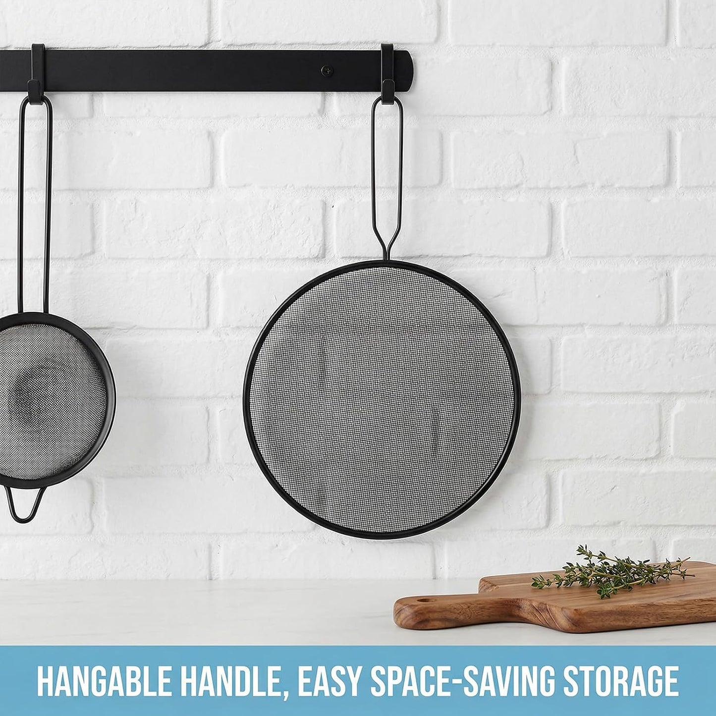 Splatter Screen 8 Inch Stainless Steel Grease Splatter Screen Fine Spatter Shield Frying with Comfortable Handle for Cooking Shield from Splashing Oil (Black)