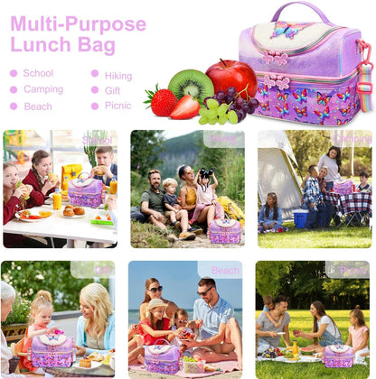 RHCPFOVR Kids Lunch Bag - Double - Decker Cooler Insulated Lunch Box for Boys Girls,Washable Lunch Bag with Strap and Reusable Toddler Lunchbox for School and Daycare