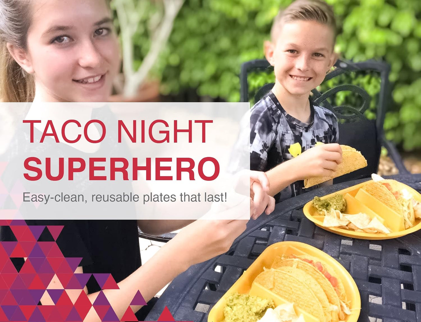 Arrow Home Products Fiesta Taco Plate, 12 Pack - Each Plate Includes 3 Taco Holders Plus 2 Compartments - BPA Free Plastic, Made in the USA, Dishwasher Safe - Assorted Colors