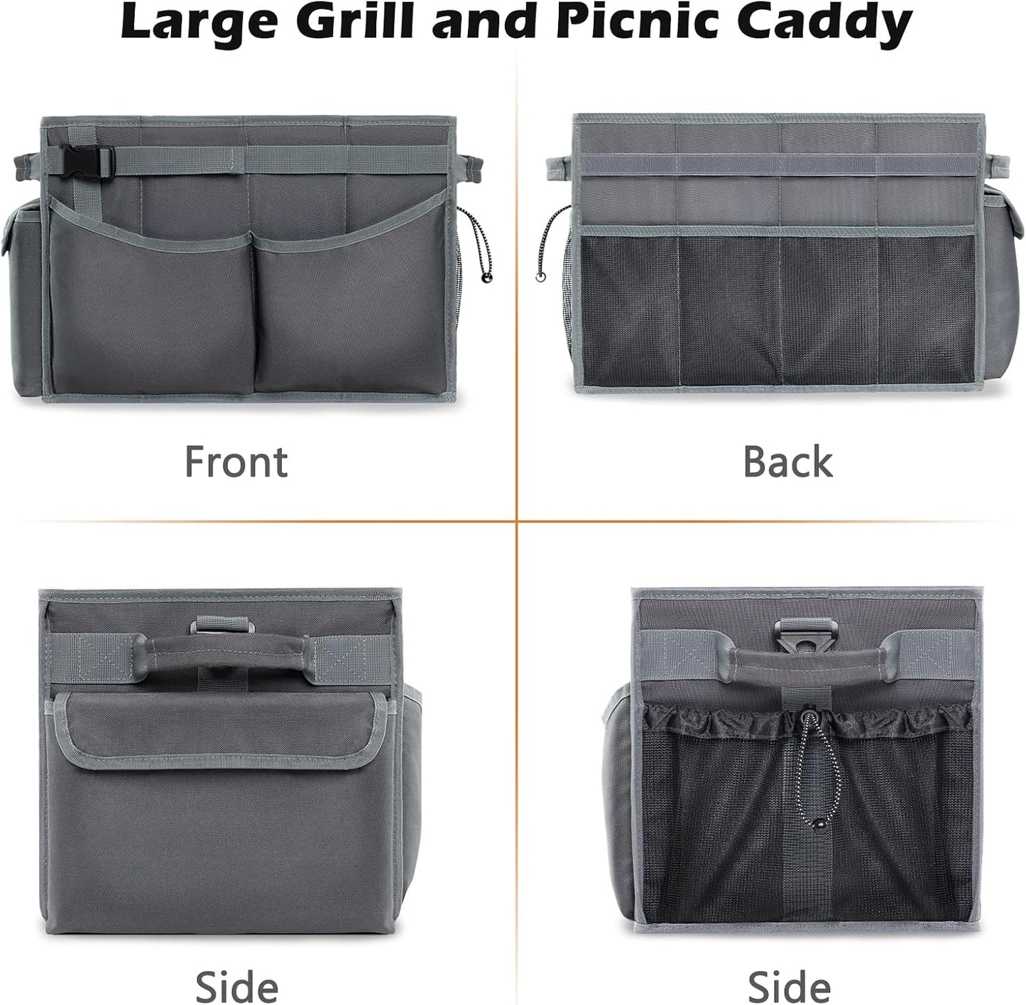 FREECOLSH Black Waterproof Caddy, 16" x 11" x 11", with Detachable Strap and Shoulder Pad for Carrying Utensils and Camping Supplies