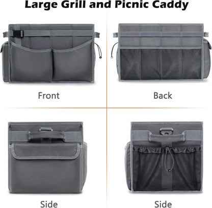 FREECOLSH Black Waterproof Caddy, 16" x 11" x 11", with Detachable Strap and Shoulder Pad for Carrying Utensils and Camping Supplies
