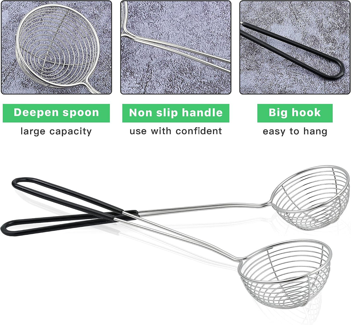 12 Pieces Hot Pot Strainer Scoops, 2.5 Inch Stainless Steel Spider Strainer Skimmer, Hot Pot Ladle with Insulated Handle for Kitchen Cooking Frying Food