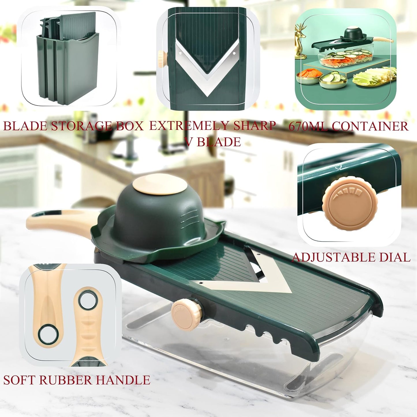 NACOLUS Adjustable Mandoline Slicer for Kitchen - Ultra Sharp V-Blade with Container, Julienning Slicer for Potatoes, Apples, Onions, Tomatoes