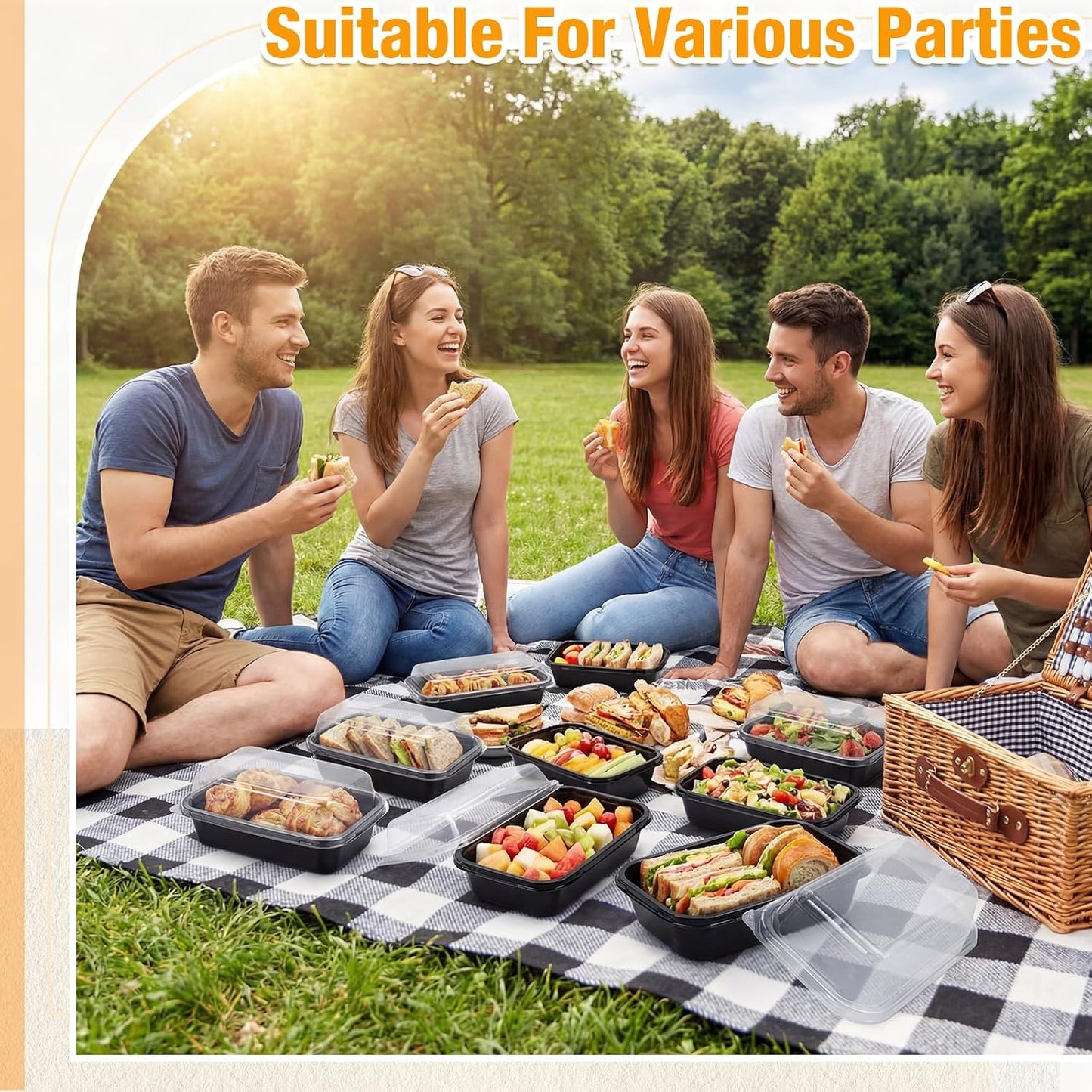 Shellwei 5 Pack Extra Large Charcuterie Board with Lids, 18 x 12 Inch Plastic Catering Trays for Cookies, Desserts, Candy, Reusable Serving Platters for Travel Party