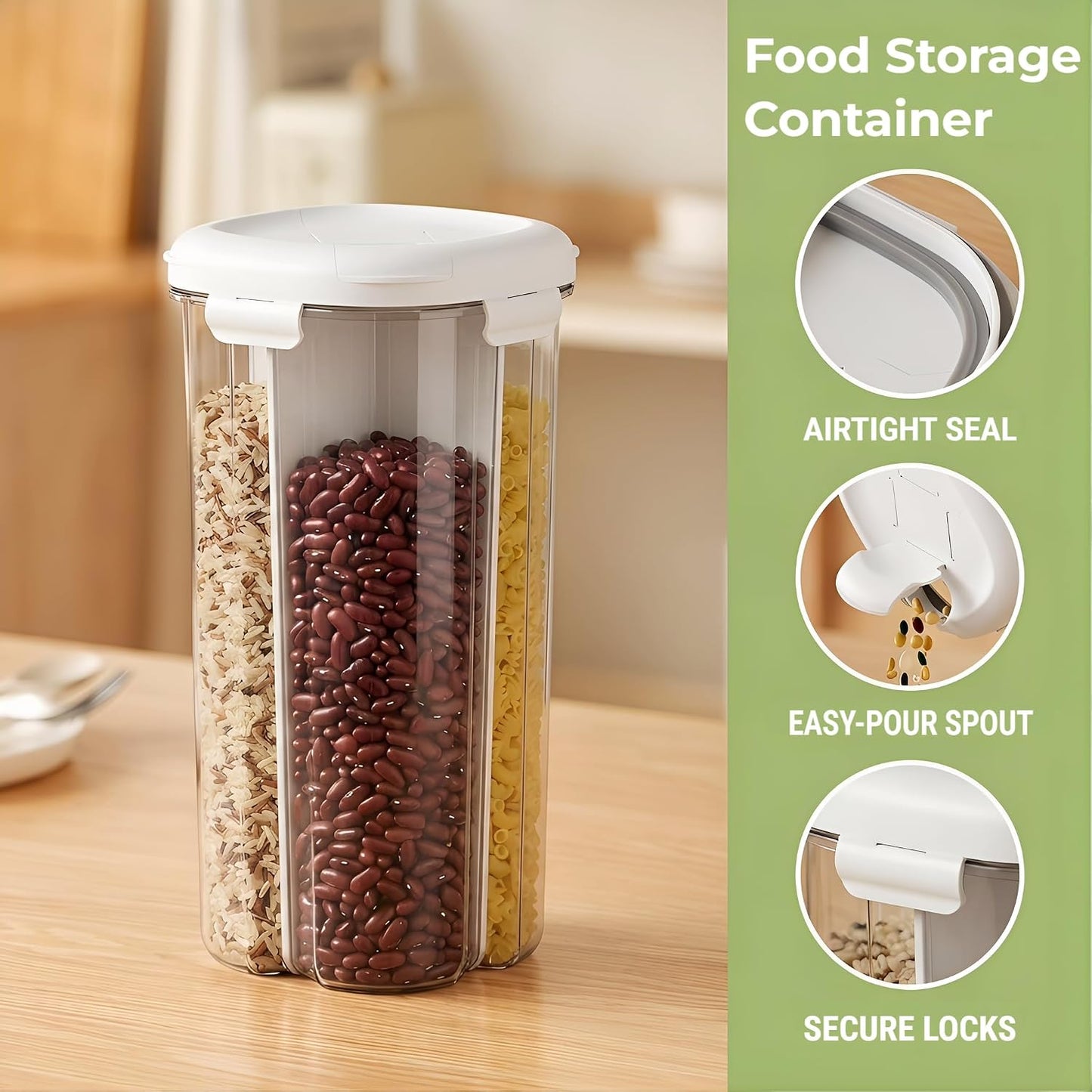 4 Compartment Airtight Cereal Storage Containers Set with Lids 2.9 Qt | Food Storage Jar, Pantry Organization, Pasta Cereal Dry Food, Stackable Pantry Storage Container, Nordic Style Storage