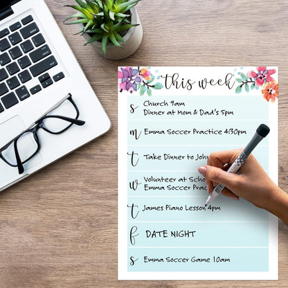 Dry Erase Weekly Calendar Planner Sticker Decal | Removable & Reusable | Magnetic Fine-Tip Marker Included (6 x 9 inches, White)
