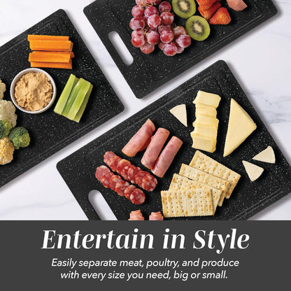 COOK WITH COLOR Non-Slip Cutting Board Set – Kitchen Essentials with Easy Grip Handle for Meat, Veggies, and Fruits, 3 Cutting Boards, Speckled White