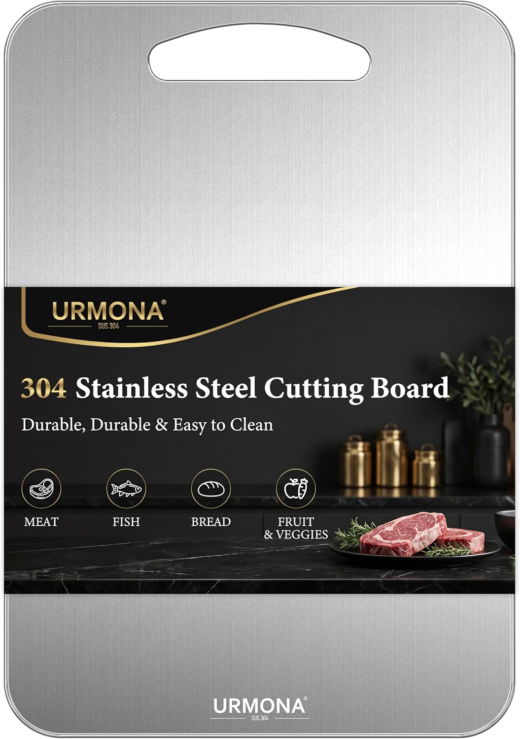 URMONA 3 PCS 304 Stainless Steel Cutting Board Set for Kitchen