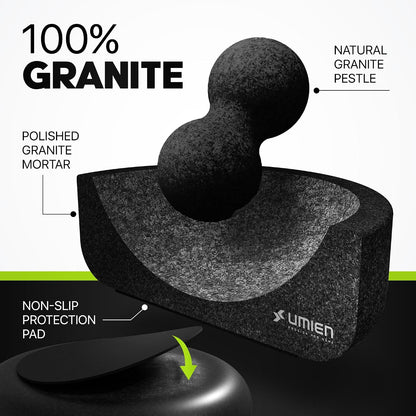 Umien Granite Mortar and Pestle Set 8-Inch (3.5-Cup), Molcajete, Grey