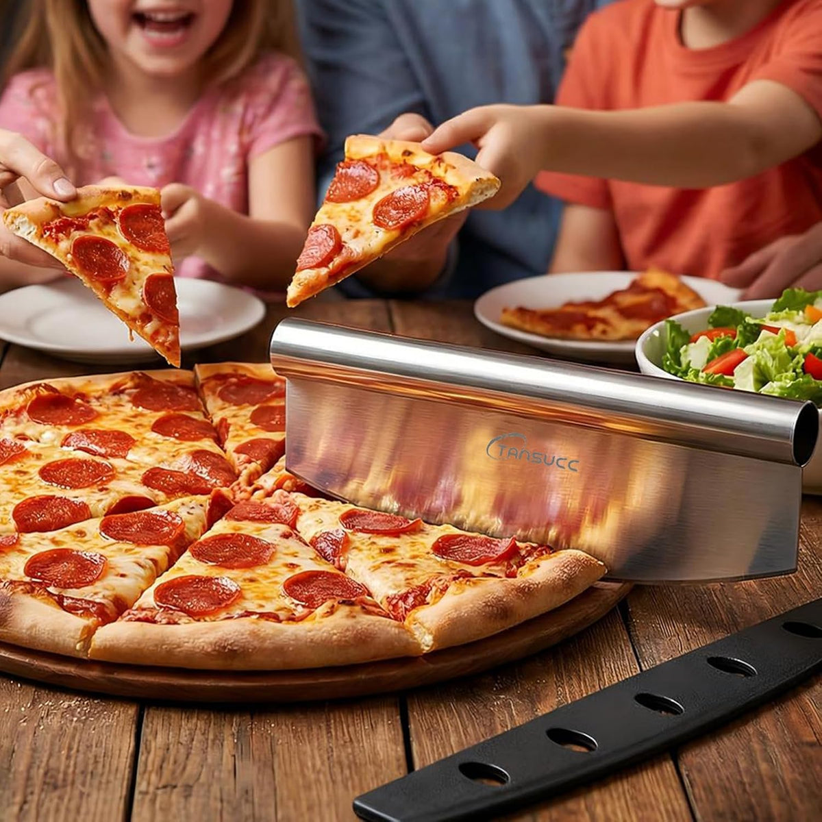 Pizza Cutter Rocker Blade 12 inch, Stainless Steel Sharp Large Pizza Slicer with Protective Cover, Dishwasher Safe