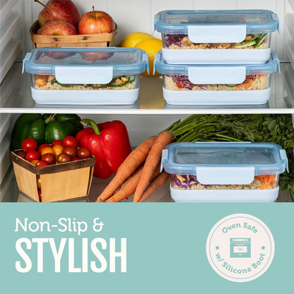 Ello Duraglass 3.4 Cup Meal Prep 10Pc,Set,Glass Food Storage Container with Silicone Sleeve and Airtight BPA-Free Plastic Lids,Dishwasher,Microwave & Freezer Safe,Evening Orchard,5 Count (Pack of 2)