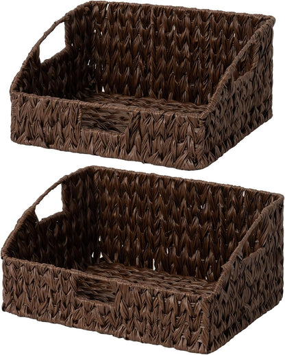 GRANNY SAYS Wicker Storage Baskets for Shelves, Trapezoid Woven Basket with Handles, Storage Wicker Baskets for Pantry, Water Hyacinth, 2-Pack