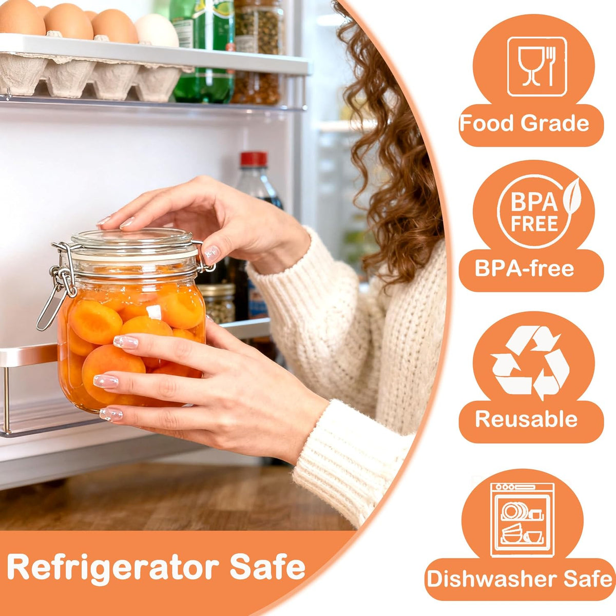 Glass Containers With Lids 16 Oz Wide Mouth Airtight Jars With Locking Lids 2 Pack Food Storage Canisters For Pantry Fridge Kitchen Rubber Sealed Glass Jars For Cereal, Oats, Sugar, Flour,Nuts,Candy