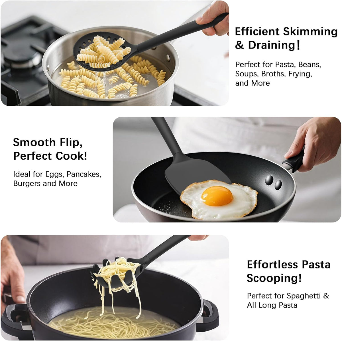 Coukre Silicone Kitchen Cooking Utensils Set, Heat Resistant, 14-Piece | Dishwasher-Safe, Food-Grade Silicone, BPA-Free, Spatulas, Spoons & Turner, Safe for Nonstick Cookware, Pure Black