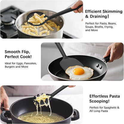 Coukre Silicone Kitchen Cooking Utensils Set, Heat Resistant, 14-Piece | Dishwasher-Safe, Food-Grade Silicone, BPA-Free, Spatulas, Spoons & Turner, Safe for Nonstick Cookware, Pure Black