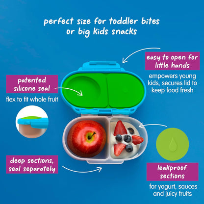 b.box Snack Box 2-Pack - Leak Proof Mini Bento Box for Kids & Toddlers, 2 Compartment Snack Containers for Kids, Dishwasher Safe, BPA-Free, PFAS-Free, Ages 4mo+, 1 3/4 Cup Each (Strawberry + Lilac)