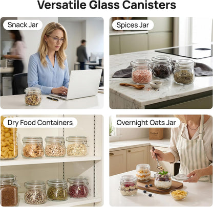 Vtopmart 78oz Glass Food Storage Jars with Airtight Clamp Lids, 3 Pack Large Kitchen Canisters for Flour, Sugar, Cereal, Coffee, Pasta and Canning, Square Mason Jars with 8 Reusable Labels