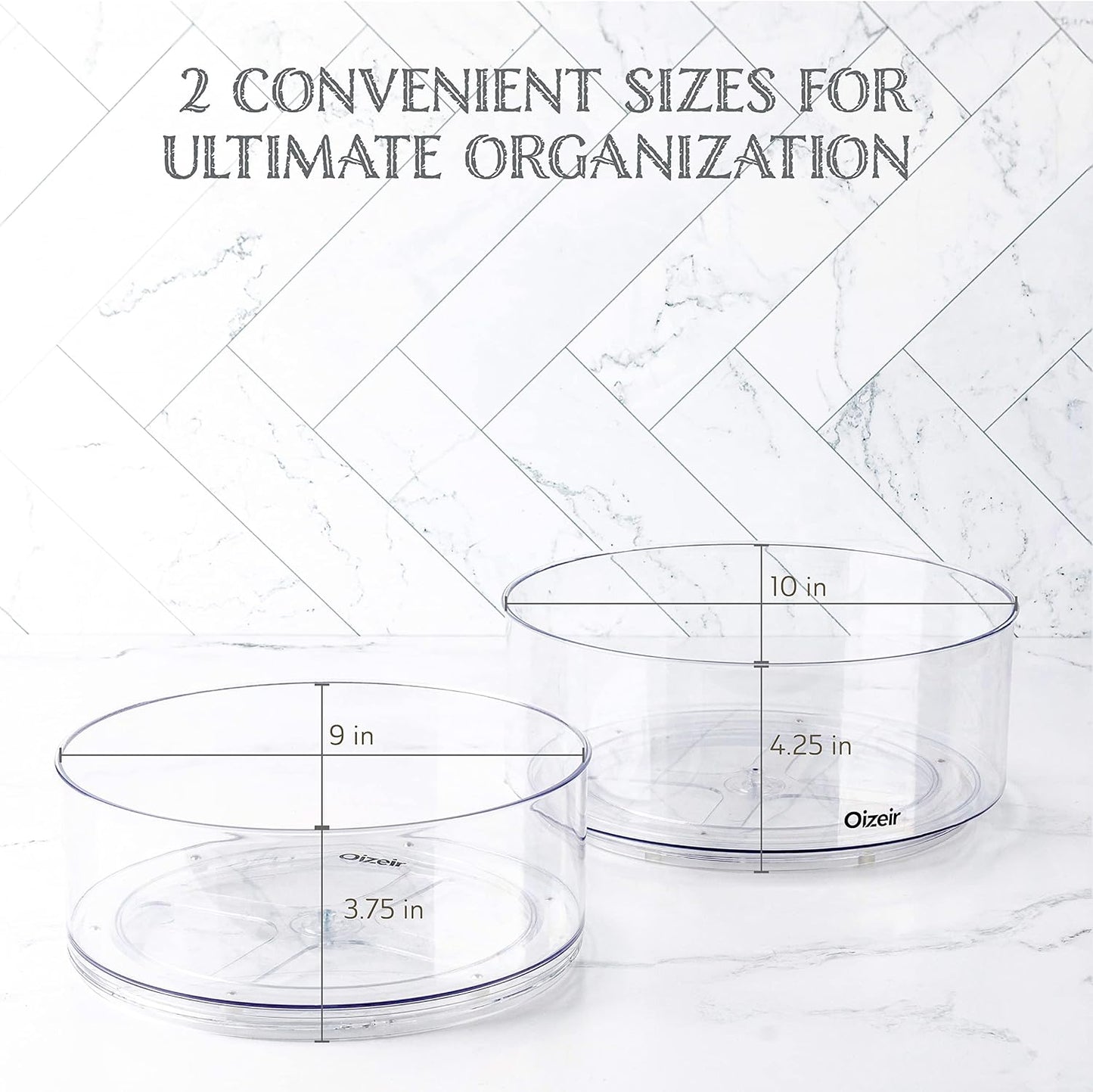 Oizeir Lazy Susan Turntable - Clear Acrylic, Removable Sections, Rotates 360 Degrees. Easily Organize Your Fridge, Cabinet or Counter. Great Carousel Storage for Food, Spices, Cosmetics. (4-Sections)