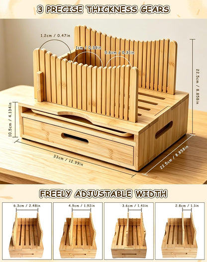 Bamboo Bread Slicer for Homemade Bread, Storage Drawer 2 Bread Bags