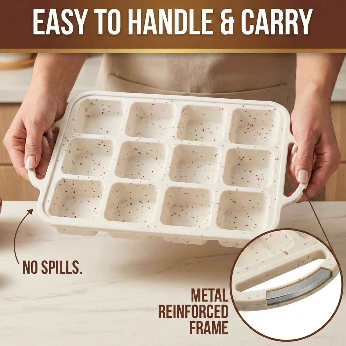 2-Pack Silicone Muffin Pan Set – Regular 12 Cup & Mini 24-Cup Silicone Muffin Pans for Baking – Nonstick Silicone Cupcake Pan with Metal-Reinforced Handles – BPA-Free, Dishwasher-Safe, Cream