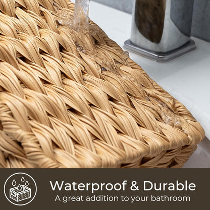 GRANNY SAYS Wicker Storage Baskets for Shelves, Trapezoid Woven Basket with Handles, Storage Wicker Baskets for Pantry, Water Hyacinth, 2-Pack