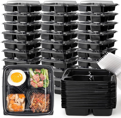 Noamus 30 Pack (60-Pcs) Meal Prep Containers, 4 Compartment Bento Lunch Box with Lid, Disposable Plastic Food Storage To Go, 34oz Portion Control Take Out Box for Adult, Not Microwave Dishwasher Safe