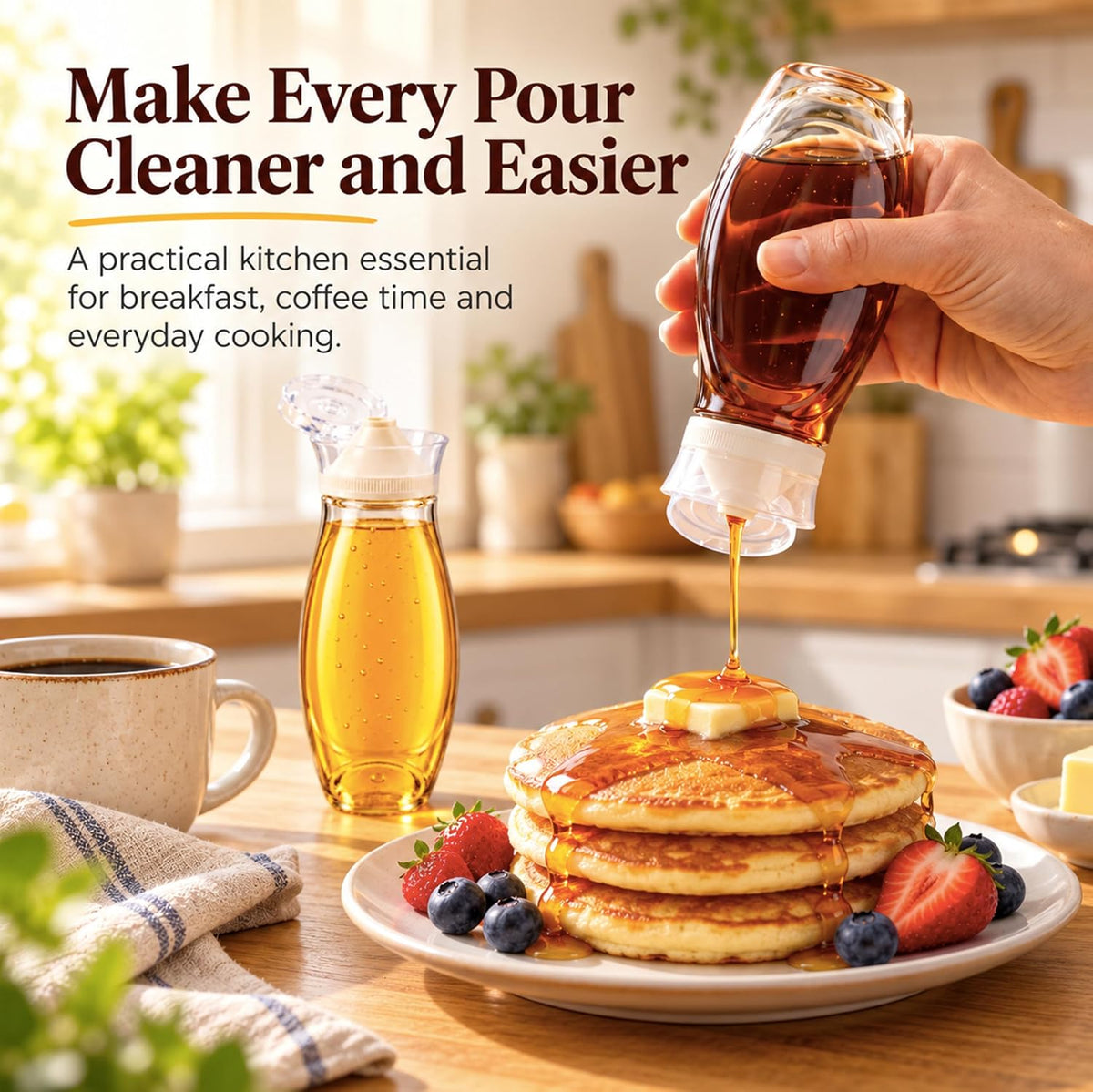 Syrup Dispenser, 2 Pack 8.5 oz No-Drip Honey Bottles