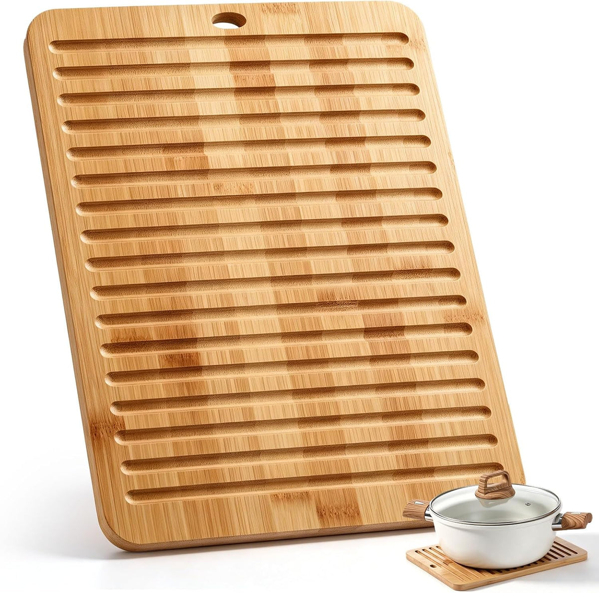 12 x 9 Inches Acacia Wood Trivet Mat Thicken Wooden Hot Pads Trivets Heat Resistant Non Slip Pads for Table Countertop Hot Dishes Holder Pot Bowl Teapot Kitchen Counter Protector