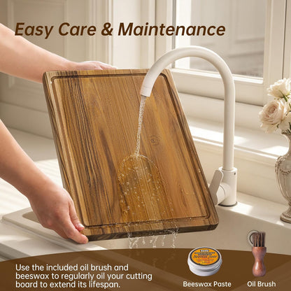 THETCHRY Teak Wood Cutting Board Set of 3 Wooden Cutting Boards for Kitchen | Premium Teak Wood • FSC Certified • Deep Juice Groove • Built-In Handles • Non-Slip Feet • 3 Practical Sizes • Gift-Ready Box