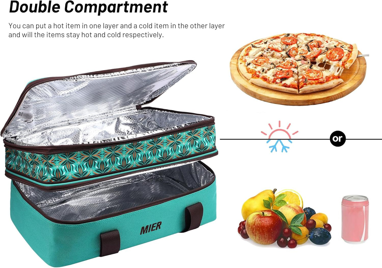MIER Insulated Double Casserole Carrier Bag for Lasagna Lugger, Potluck Parties, Picnic, Beach, Fits 9 x 13 Inches Baking Dish, Casserole Dish, Expandable, Dark Blue