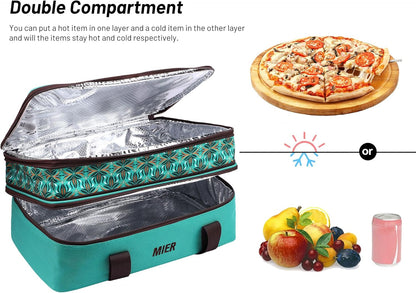 MIER Insulated Double Casserole Carrier Bag for Lasagna Lugger, Potluck Parties, Picnic, Beach, Fits 9 x 13 Inches Baking Dish, Casserole Dish, Expandable, Dark Blue