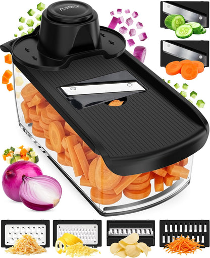 Fullstar Mandoline Slicer for Kitchen, Fruit Cutter, Cheese Grater, Cucumber Slicer, Veggie Spiralizer, Food Cutter & Kitchen Gadgets & Gifts with Safety Glove (11 in 1, White)