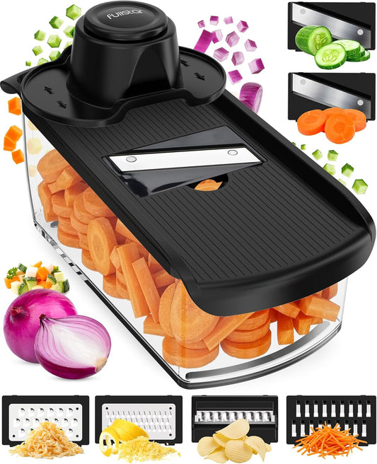 Fullstar Mandoline Slicer for Kitchen, Fruit Cutter, Cheese Grater, Cucumber Slicer, Veggie Spiralizer, Food Cutter & Kitchen Gadgets & Gifts with Safety Glove (11 in 1, White)