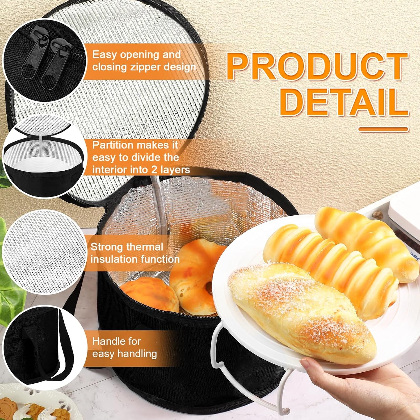 Yaomiao 2 Set Round Pie Carrier 11 x 7 Inch with Dish Tray Plate Stacker Insulated Casserole Carrier with Lid and Handle Reusable Cooler Thermal Bag for Cold Food for Potluck Picnic (Black and Purple)