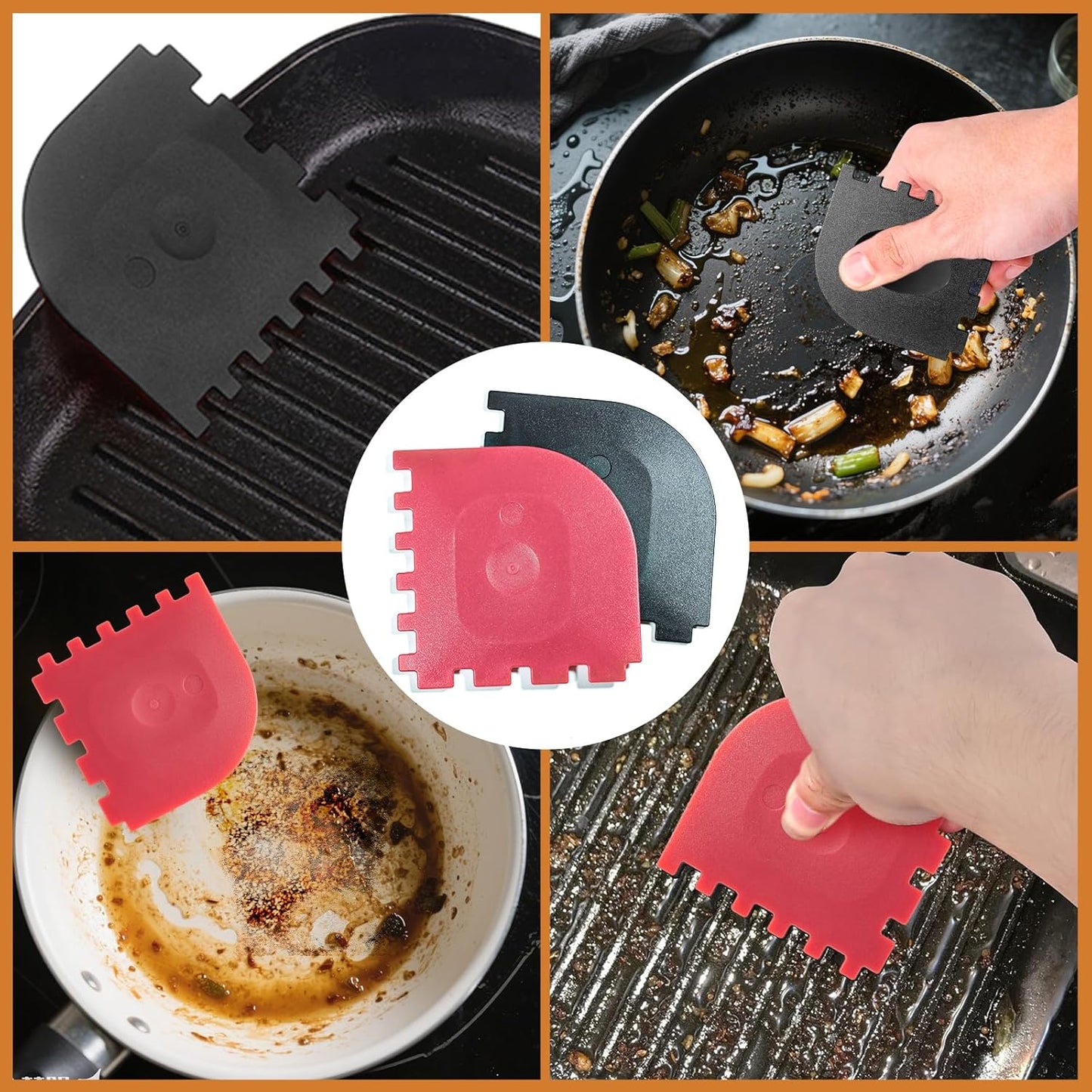 Pan Scraper Grill Scraper Grill Pan Scrapers cast Iron Scraper Grill Brush Scraper pan Scraper 2Pcs＋1pcs Cleaning Brush (3pcs Set)