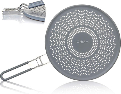 13” Silicone Splatter Screen Pan Cover with Folding Handle, Heat Insulation Cooling Mat, Strainer, Drain Board, Oil Splash Guard for Frying Pan