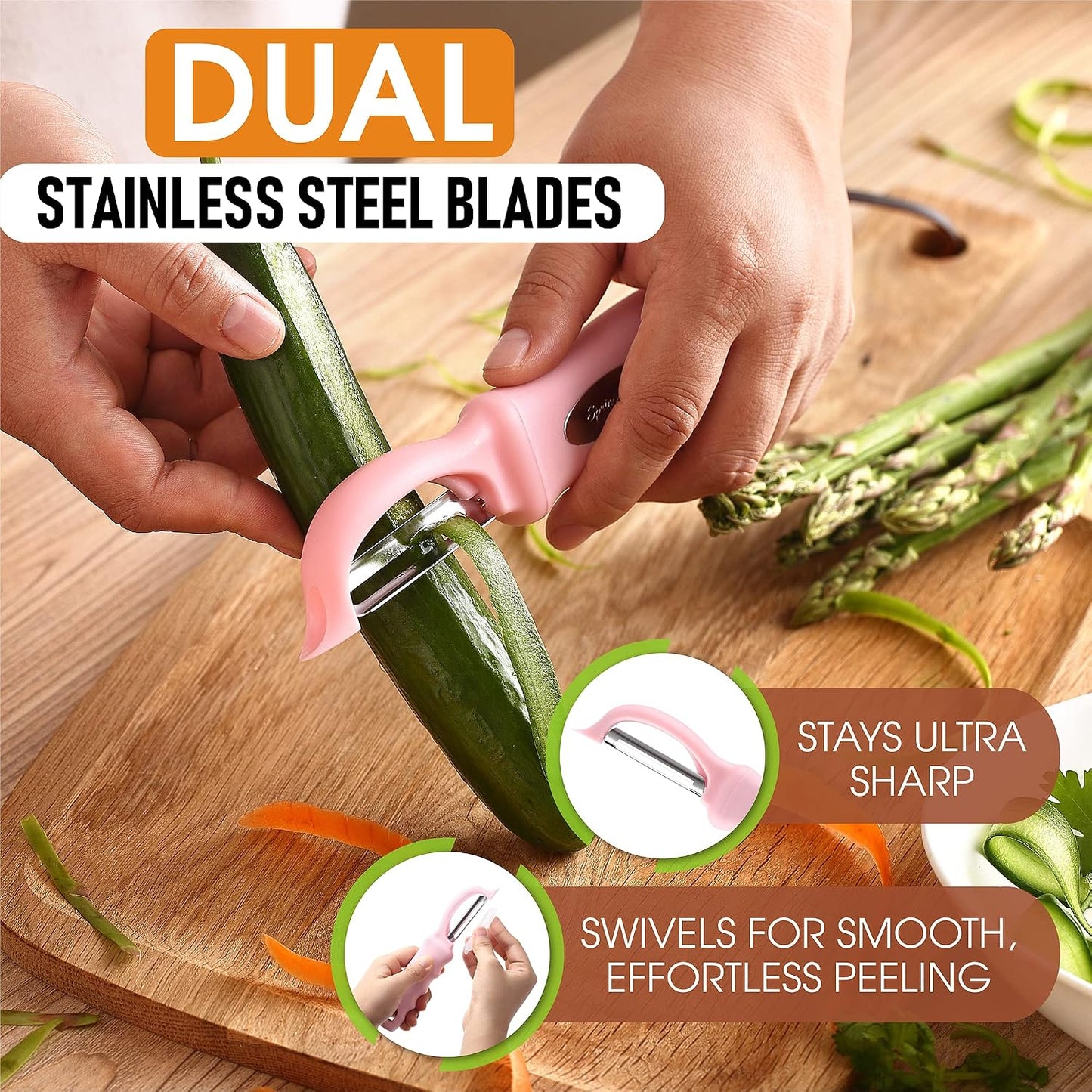 Spring Chef Premium Swivel Vegetable Peeler, Soft Grip Handle and Ultra Sharp Stainless Steel Blades - Perfect Kitchen Peeler For Veggie, Fruit, Potato, Carrot, Apple - Mango