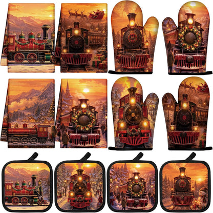 SiliFine 12 Pcs Fall Pumpkin Kitchen Towels Oven Mitts Pot Holders Set